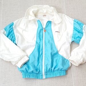 Ellesse Athletic 80's Jacket, Nylon, Lined, White/Aqua, Italy, Wm 10, EUC,